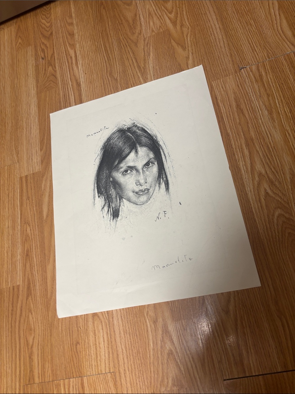 Hand-Drawn Portrait Art Print by N Fechin  in Black and White  16X20